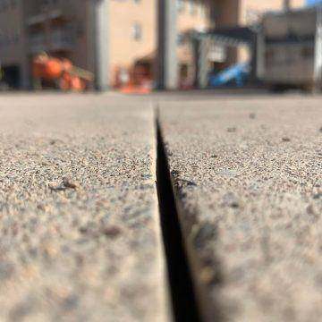 A clean saw cut through concrete, close up