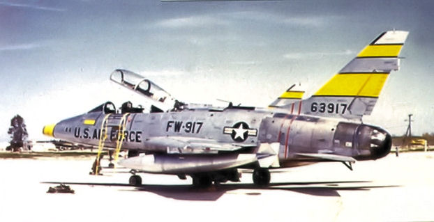 An F-100F Super Sabre of the 4510th Combat Crew Training Wing at Luke Air Force Base, about 1962